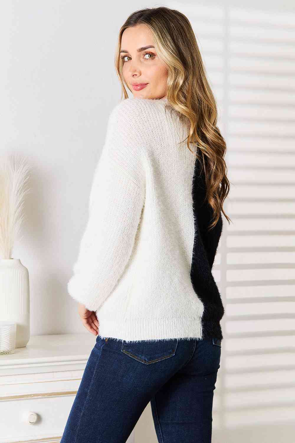 Radiant Contrast Button-Front V-Neck Cardigan