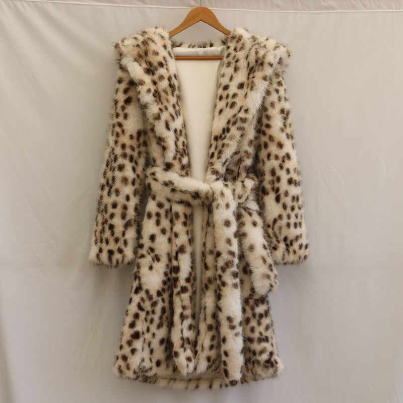 Leopard Print Faux Fox Fur Coat