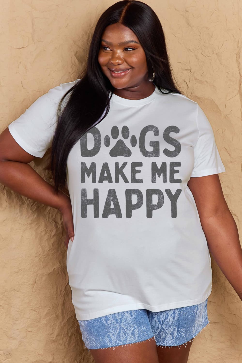 DOGS MAKE ME HAPPY Graphic Cotton T-Shirt