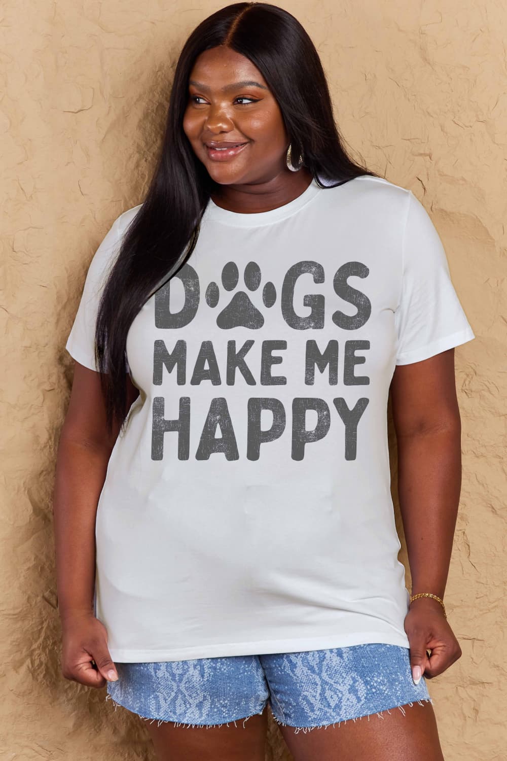 DOGS MAKE ME HAPPY Graphic Cotton T-Shirt