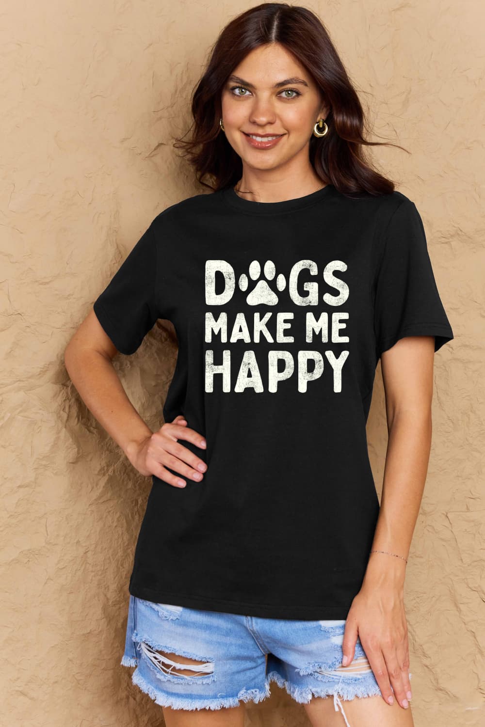 DOGS MAKE ME HAPPY Graphic Cotton T-Shirt