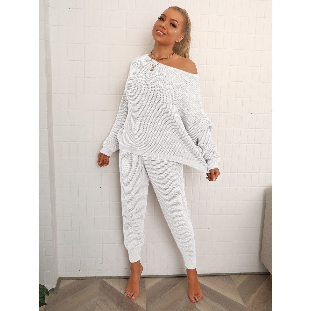 Dolman Sleeve Sweater and Knit Pants Set