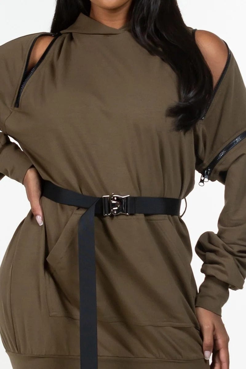 Double Zipper Long Sleeve Hooded Mini Dress