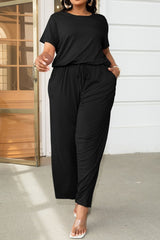 Drawstring Waist Short Sleeve Jumpsuit