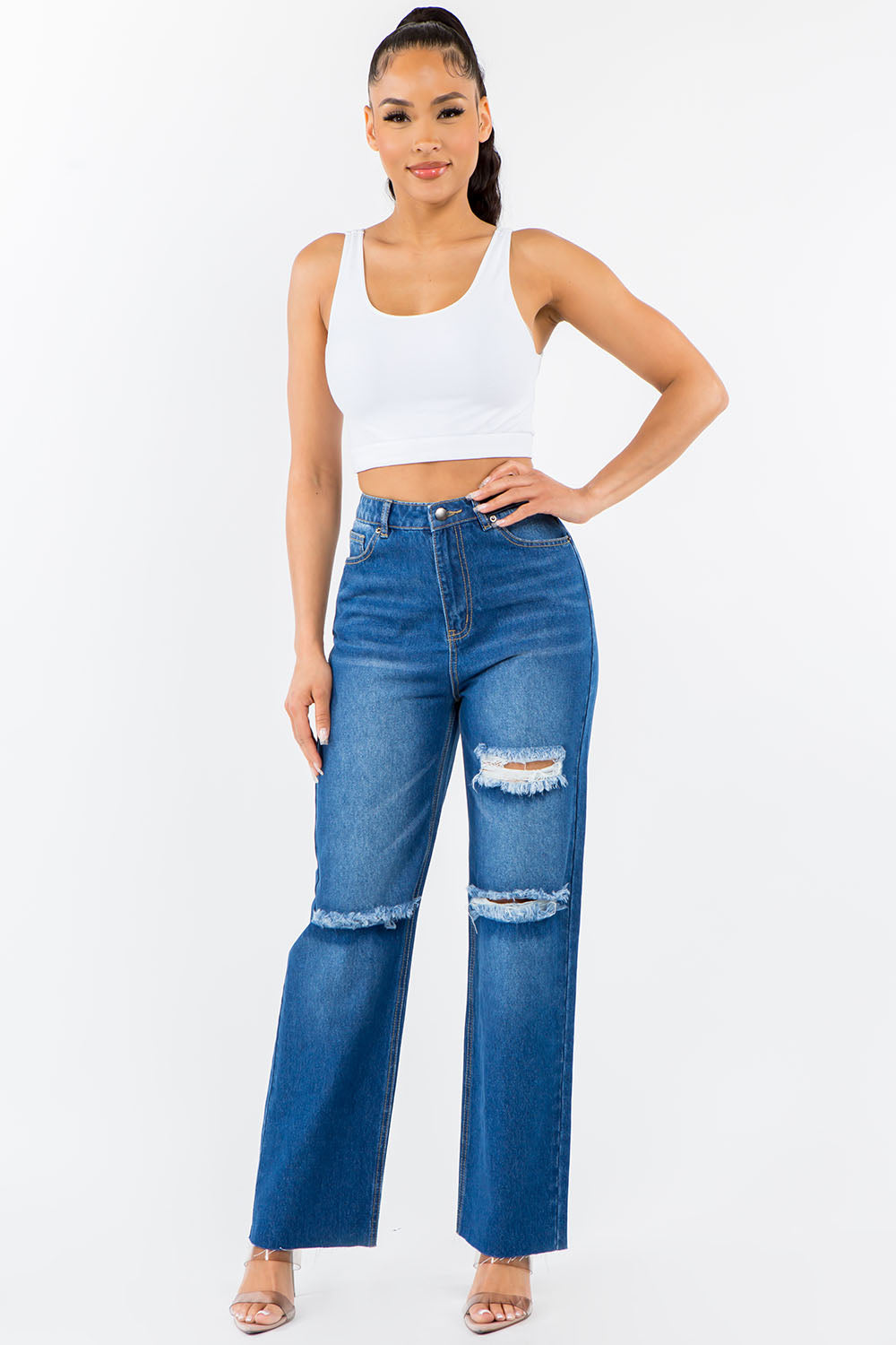 High Waist Distressed Wide Leg Jeans