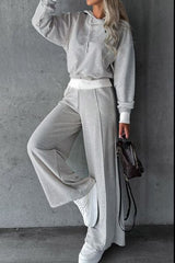 Dropped Shoulder Hooded Top and Drawstring Pants Set