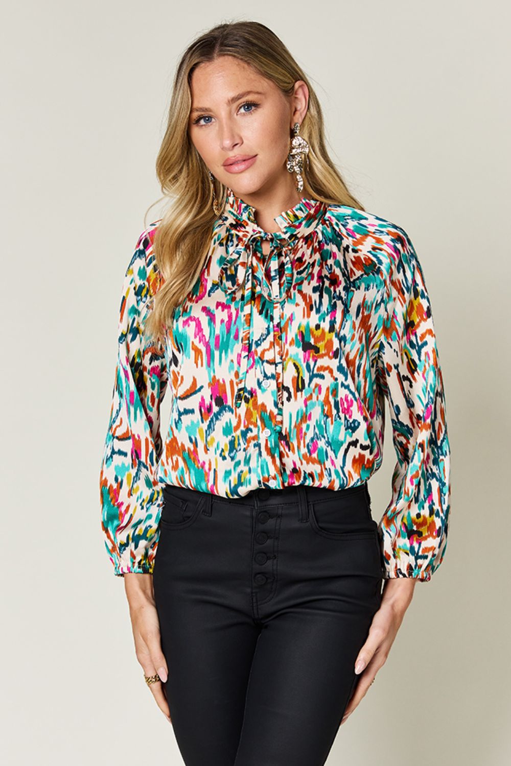 Full Size Printed Button Up Long Sleeve Shirt