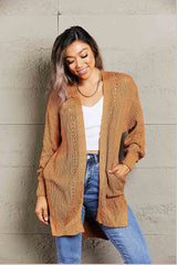 Openwork Rib-Knit Slit Cardigan