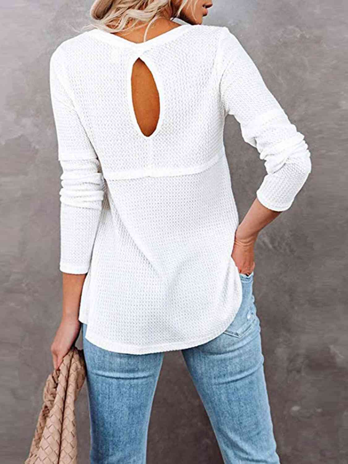 Cutout Round Neck Long Sleeve T-Shirt