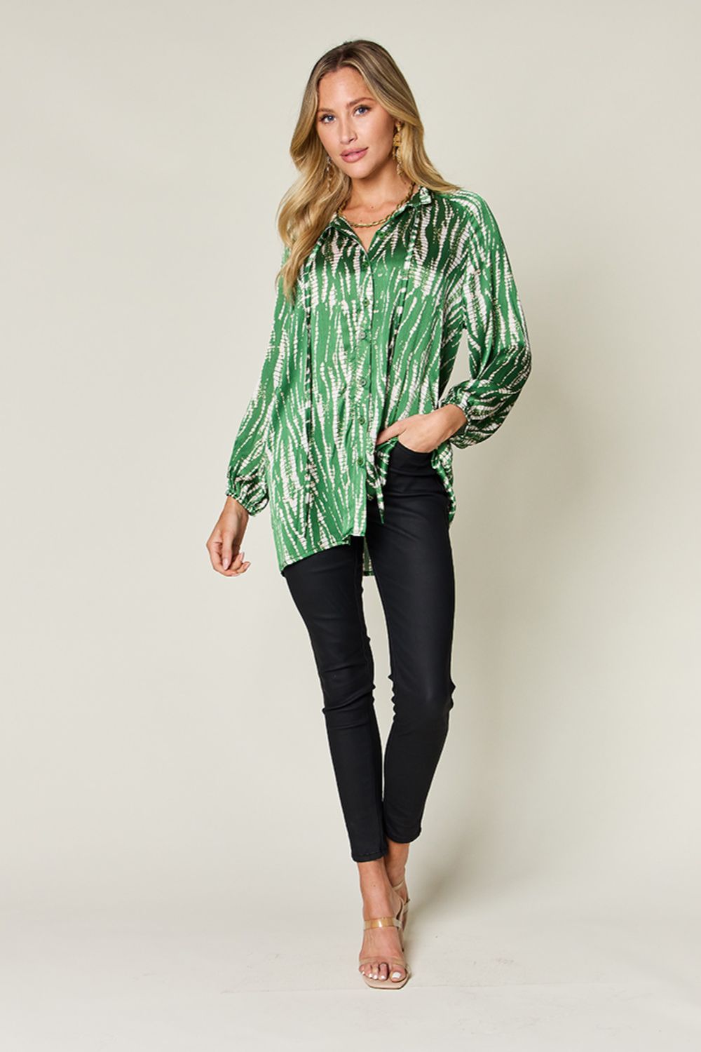 Full Size Printed Button Up Long Sleeve Shirt