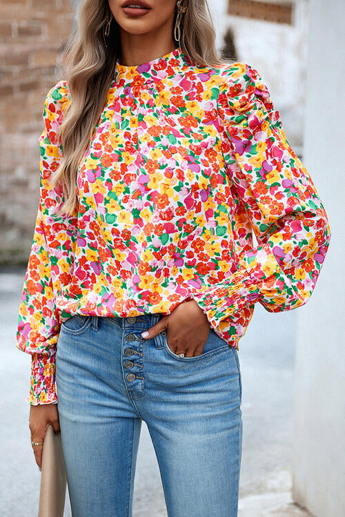 Floral Smocked Lantern Sleeve Blouse