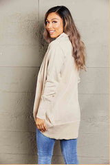 Long Sleeve Ribbed Hem Open Front Longline Cardigan