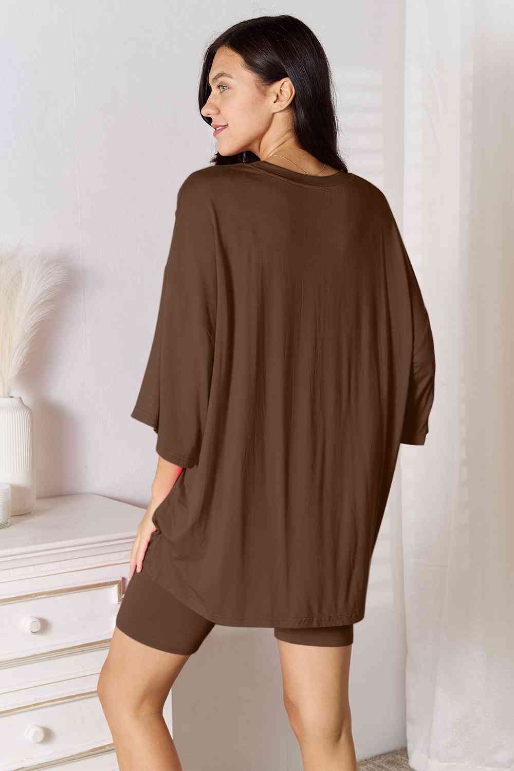 Full Size Soft Rayon Three-Quarter Sleeve Top and Shorts Set