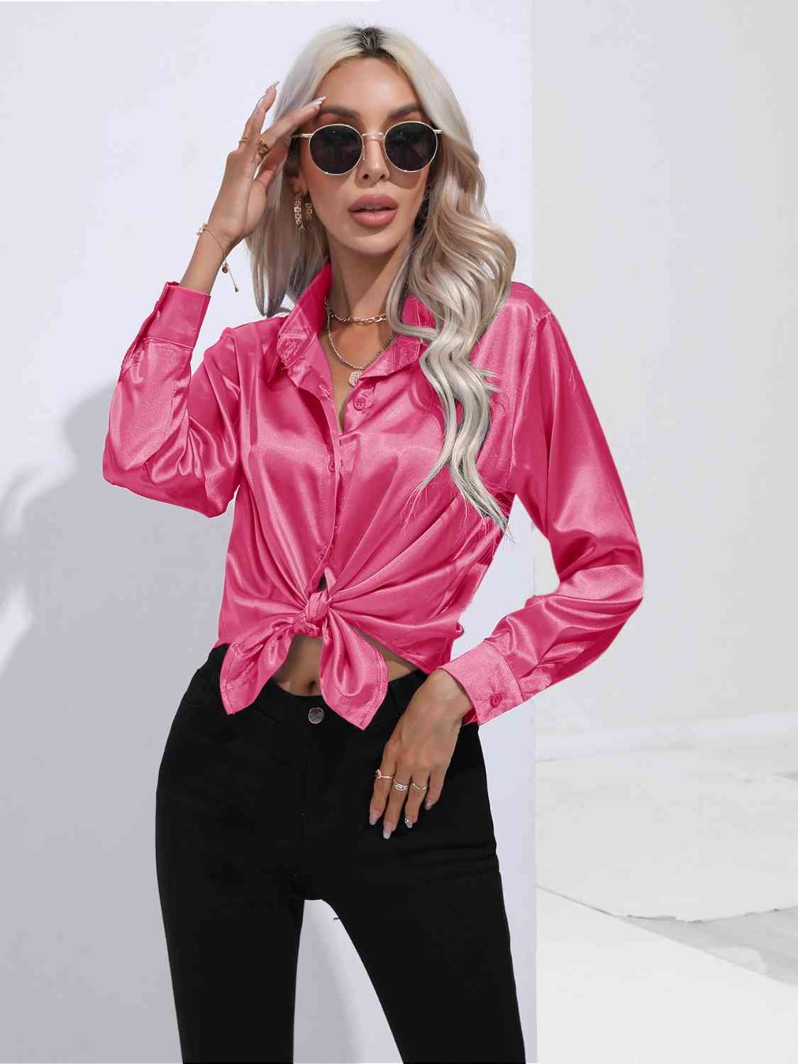 Collared Neck Buttoned Long Sleeve Shirt