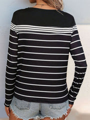 Perfee Striped Round Neck Long Sleeve T-Shirt