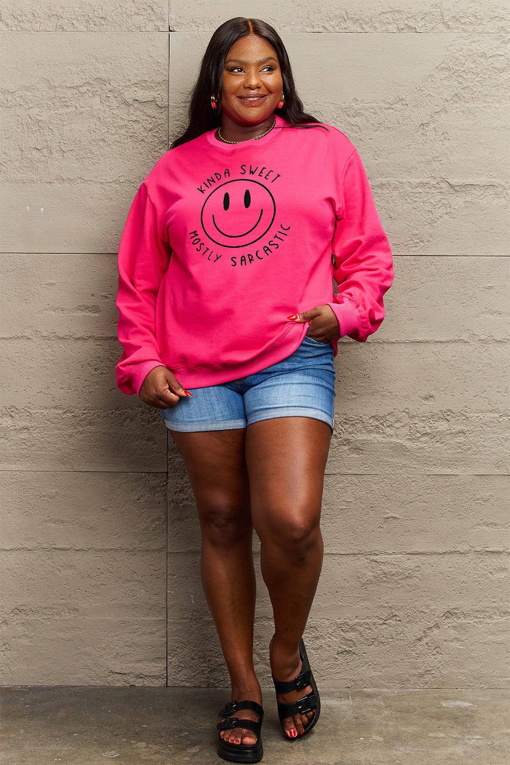 Full Size Smiling Face Graphic Sweatshirt