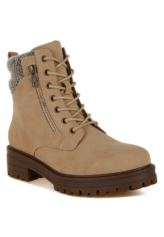 Mahisha Knitted Collar Zip-Up Hiker Boots