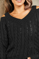 Cable-Knit Cold-Shoulder Long Sleeve Sweater