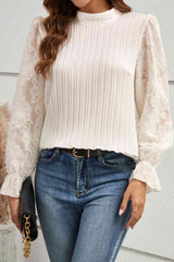 Mock Neck Flounce Sleeve Blouse