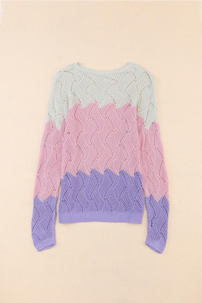 Color Block Hollowed Knitted Loose Sweater