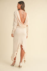 Backless Asymmetric Ruffle Hem Dress