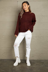 Round Neck Cutout Dropped Shoulder Sweater