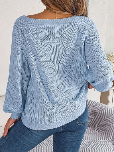 Openwork Buttoned Square Neck Sweater