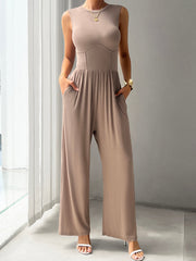 Devine Round Neck Sleeveless Wide Leg Jumpsuit