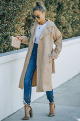 Khaki Runway Style Belted Long Trench Coat