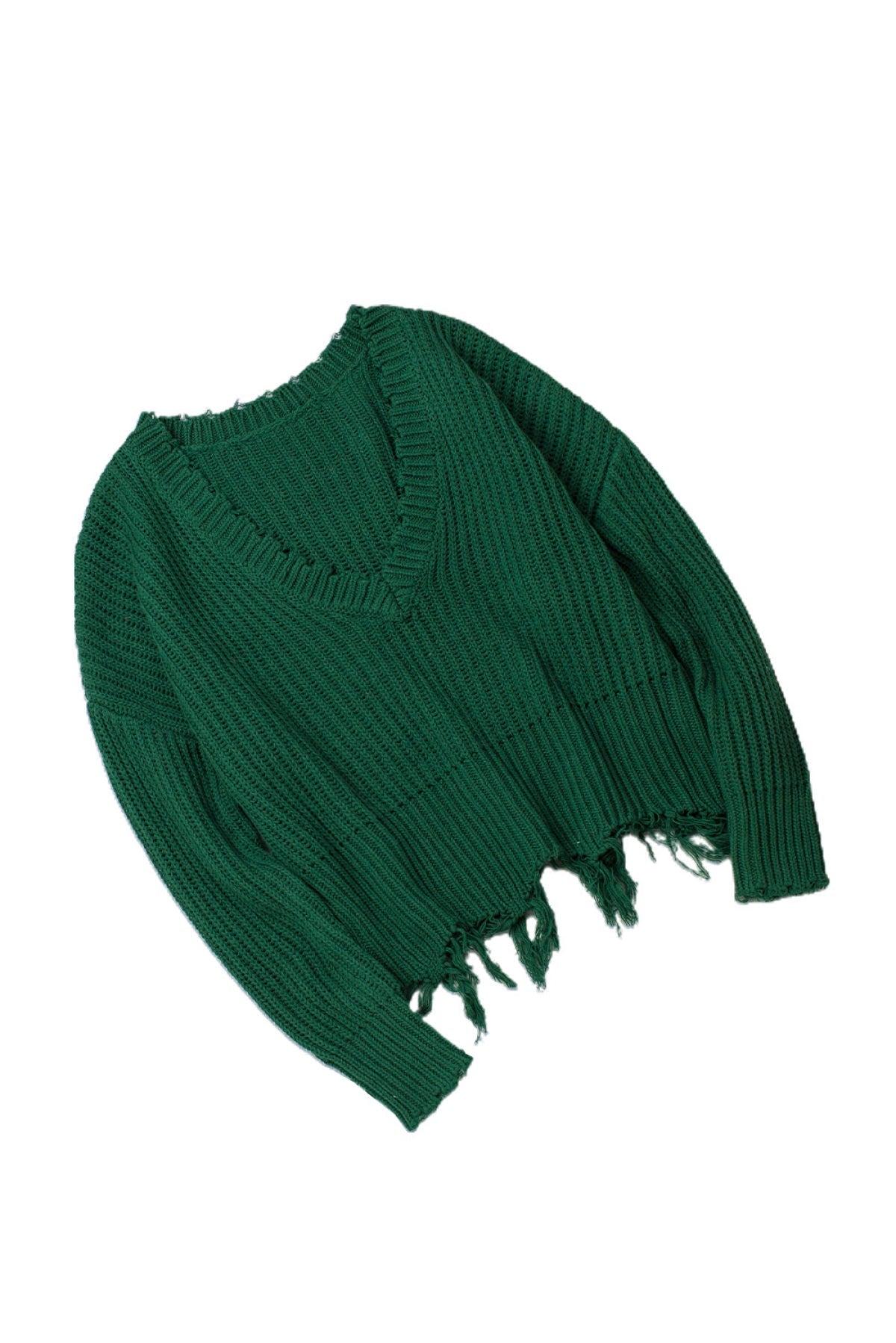 Green Tainted Love Cotton Distressed Sweater