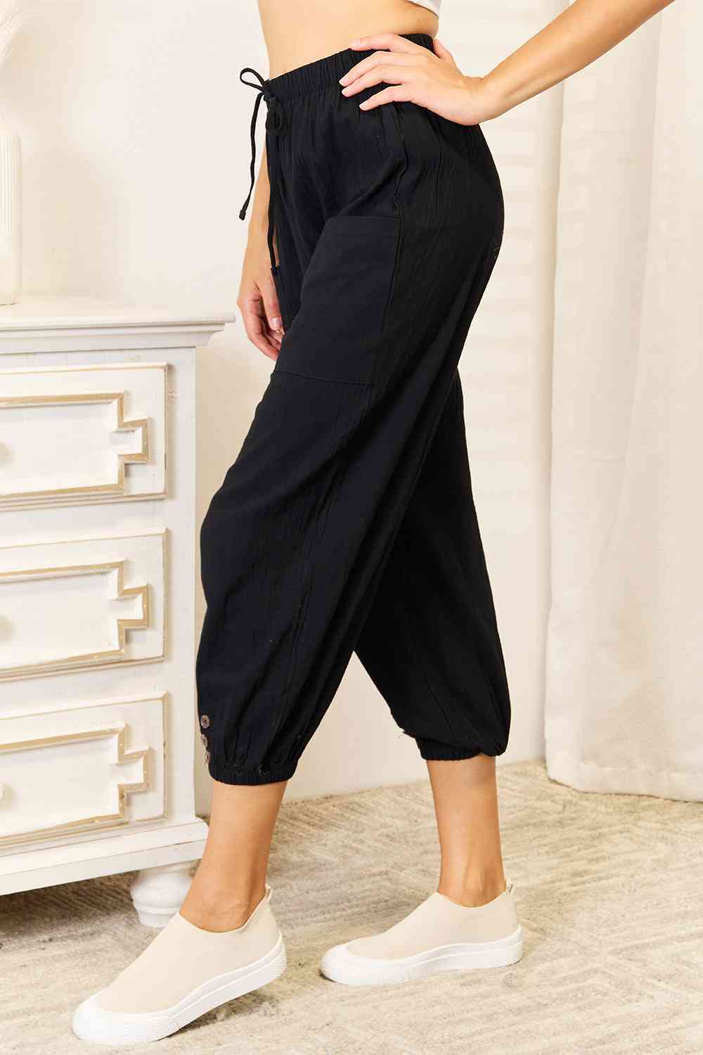 Nikki Decorative Button Cropped Pants