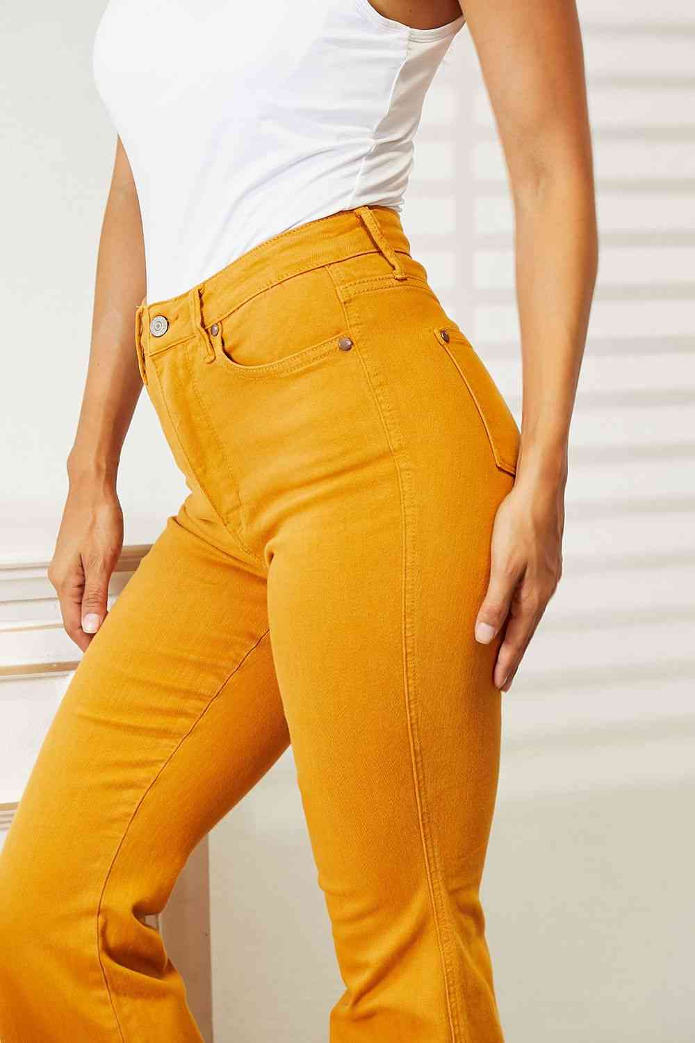 Full Size High Waist Tummy Control Garment Dyed Flare Jeans