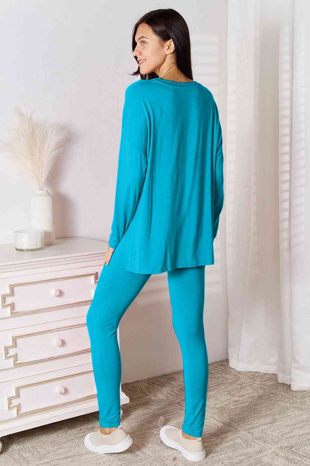 Full Size V-Neck Soft Rayon Long Sleeve Top and Pants Lounge Set