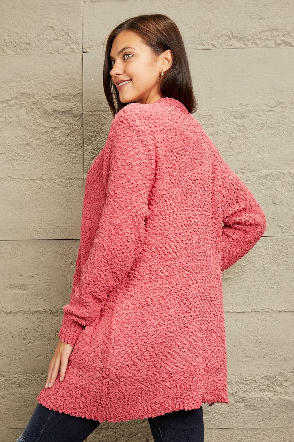 Falling For You Full Size Open Front Popcorn Cardigan