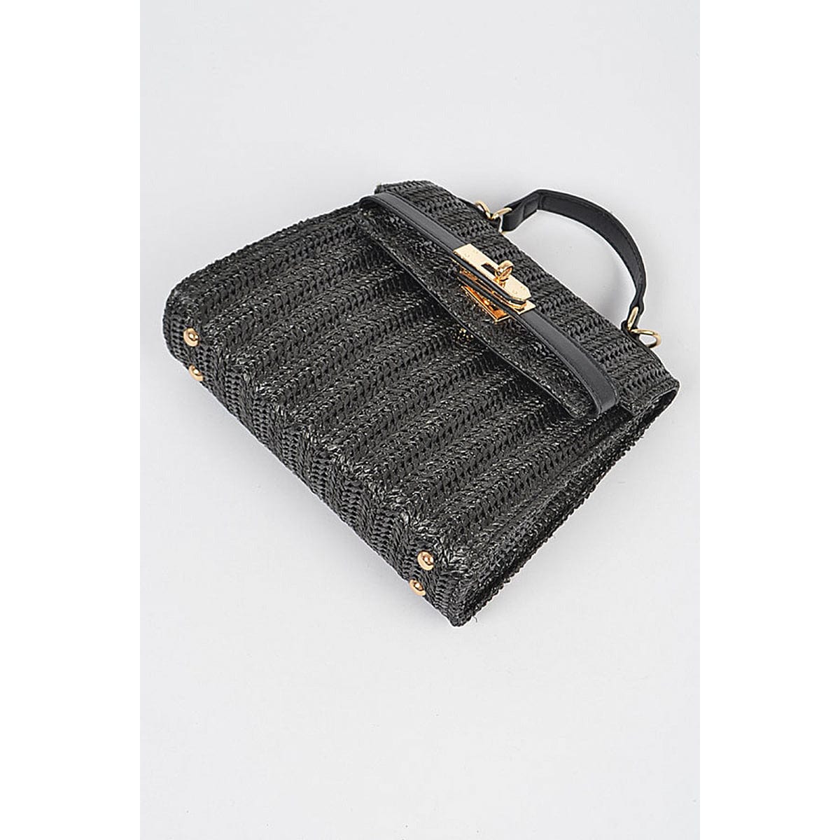 Faux Straw Top Handle Clutch