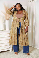 Full Size Tie Front Ruffled Duster Cardigan