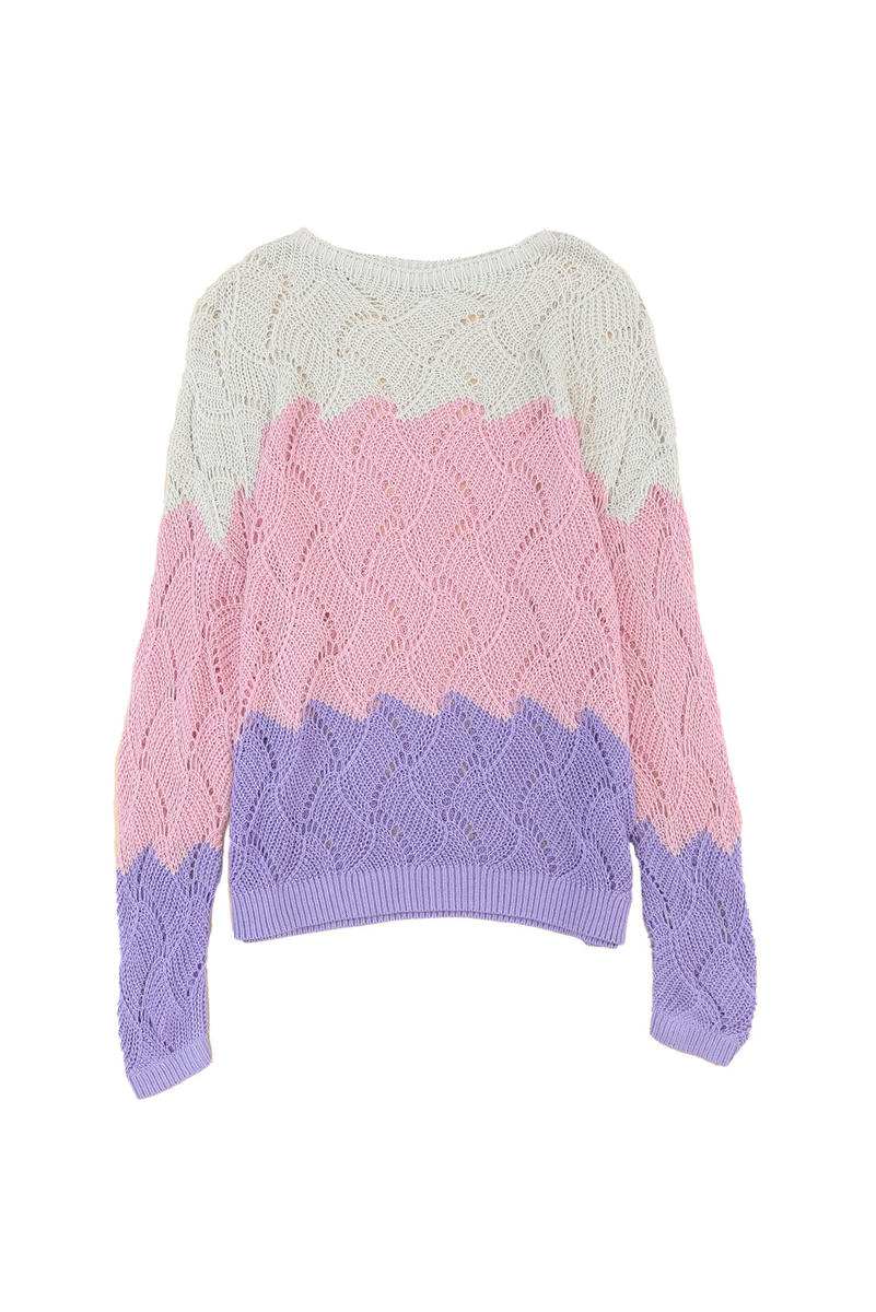 Color Block Hollowed Knitted Loose Sweater