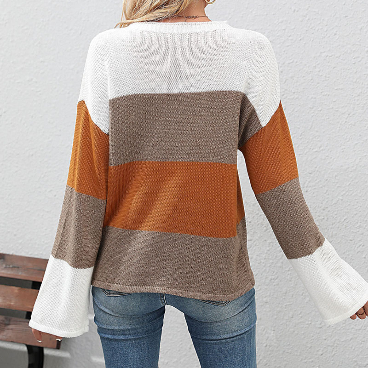 Crew Neck Long Sleeve Colorblock Sweater