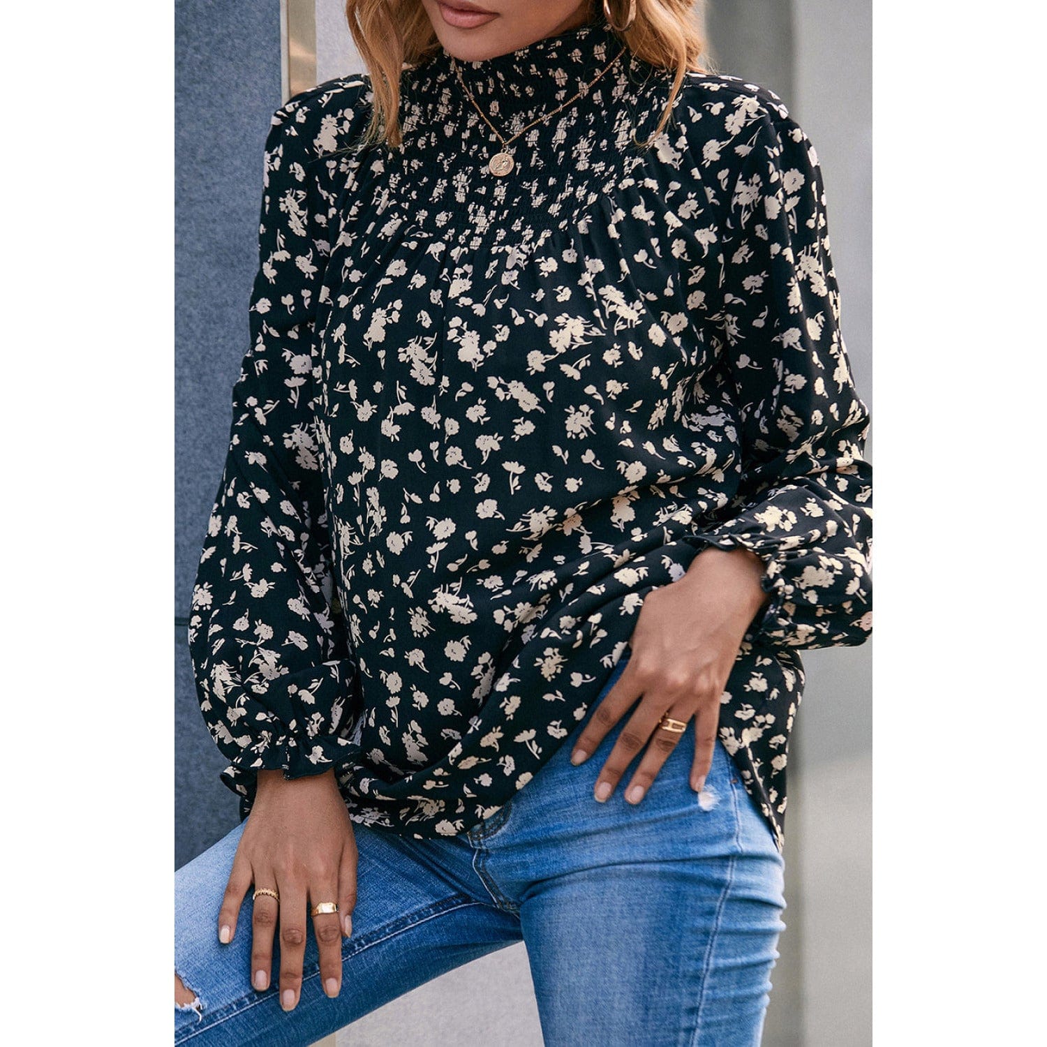 Floral Mock Neck Blouse