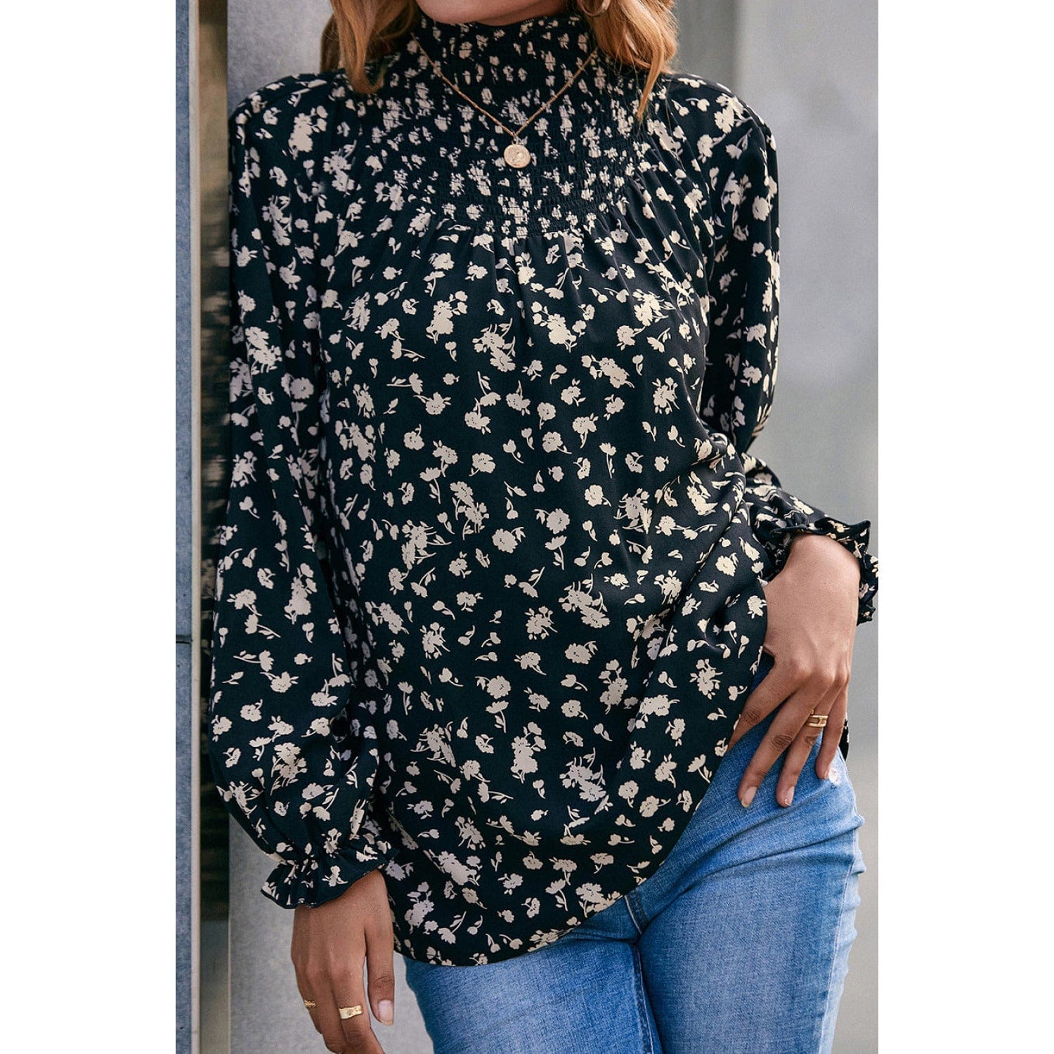 Floral Mock Neck Blouse