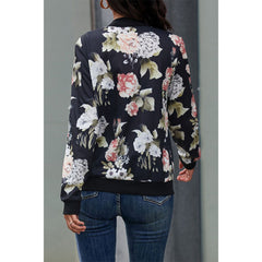 Floral Print Zip Up Bomber Jacket