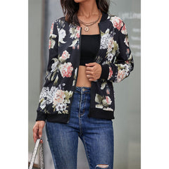 Floral Print Zip Up Bomber Jacket