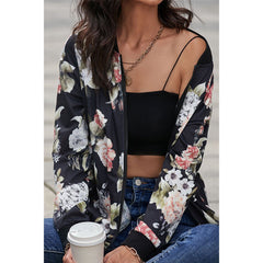 Floral Print Zip Up Bomber Jacket