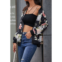 Floral Print Zip Up Bomber Jacket