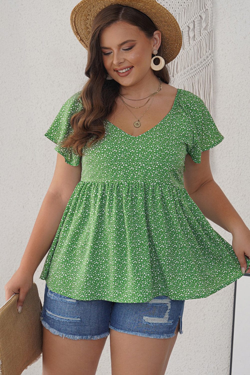 Flutter Sleeve Peplum Blouse