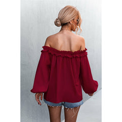 Frill Trim Off-Shoulder Balloon Sleeve Top