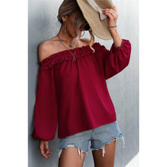 Frill Trim Off-Shoulder Balloon Sleeve Top