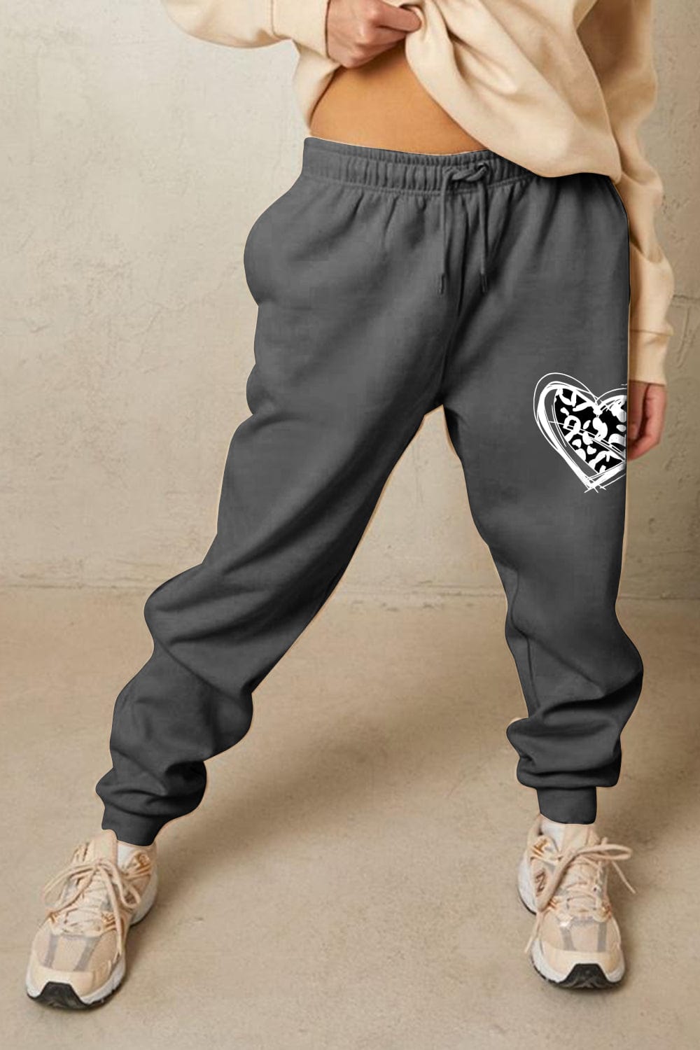 Full Size Drawstring Heart Graphic Long Sweatpants