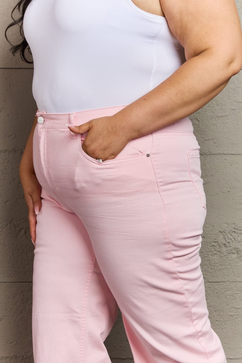 Full Size High Waist Wide Leg Jeans in Light Pink