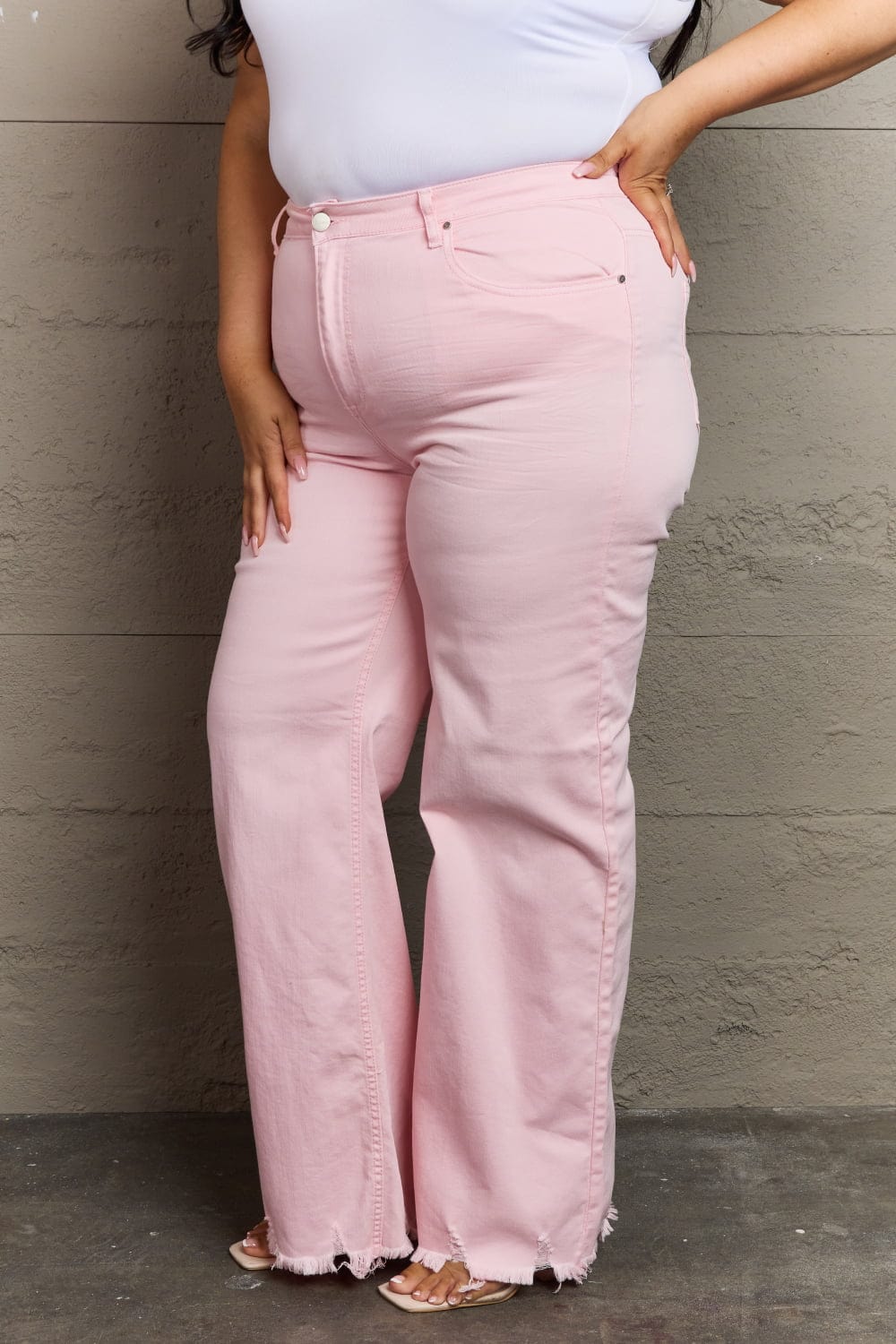 Full Size High Waist Wide Leg Jeans in Light Pink